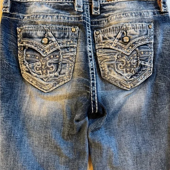 Rock Revival Blue Boot Cut Jeans with Vintage Distressing - Picture 6 of 7